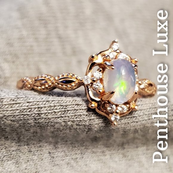 Penthouse Luxe Jewelry - REAL Natural Opal Dome Oval Cut Rose Gold Ring